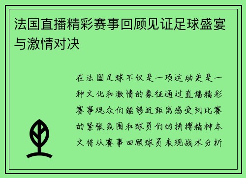 法国直播精彩赛事回顾见证足球盛宴与激情对决